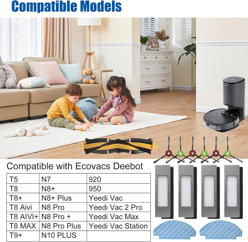 Detetap Replacement Parts Kits for ECOVACS Deebot Ozmo T8 T8+ T8 Aivi T8 AIVI+ T8 MAX T9+ T5 N8+ / N8+ Plus N8 Pro N8 Pro + / N8 Pro+ Plus N10 Plus N7 OZMO 920 950 for Yeedi Vac 2 Pro Vac Max Vac Station - Image 2